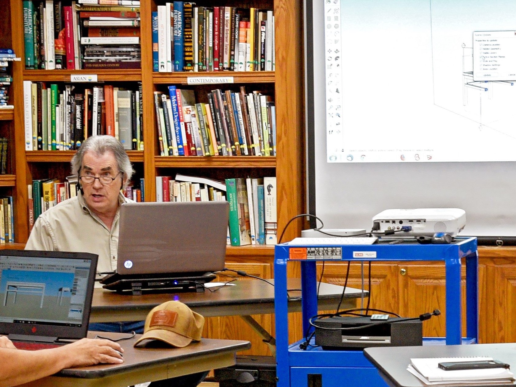 A SAPFM chapter meeting — Bob Lang demonstrating SketchUp at a chapter library