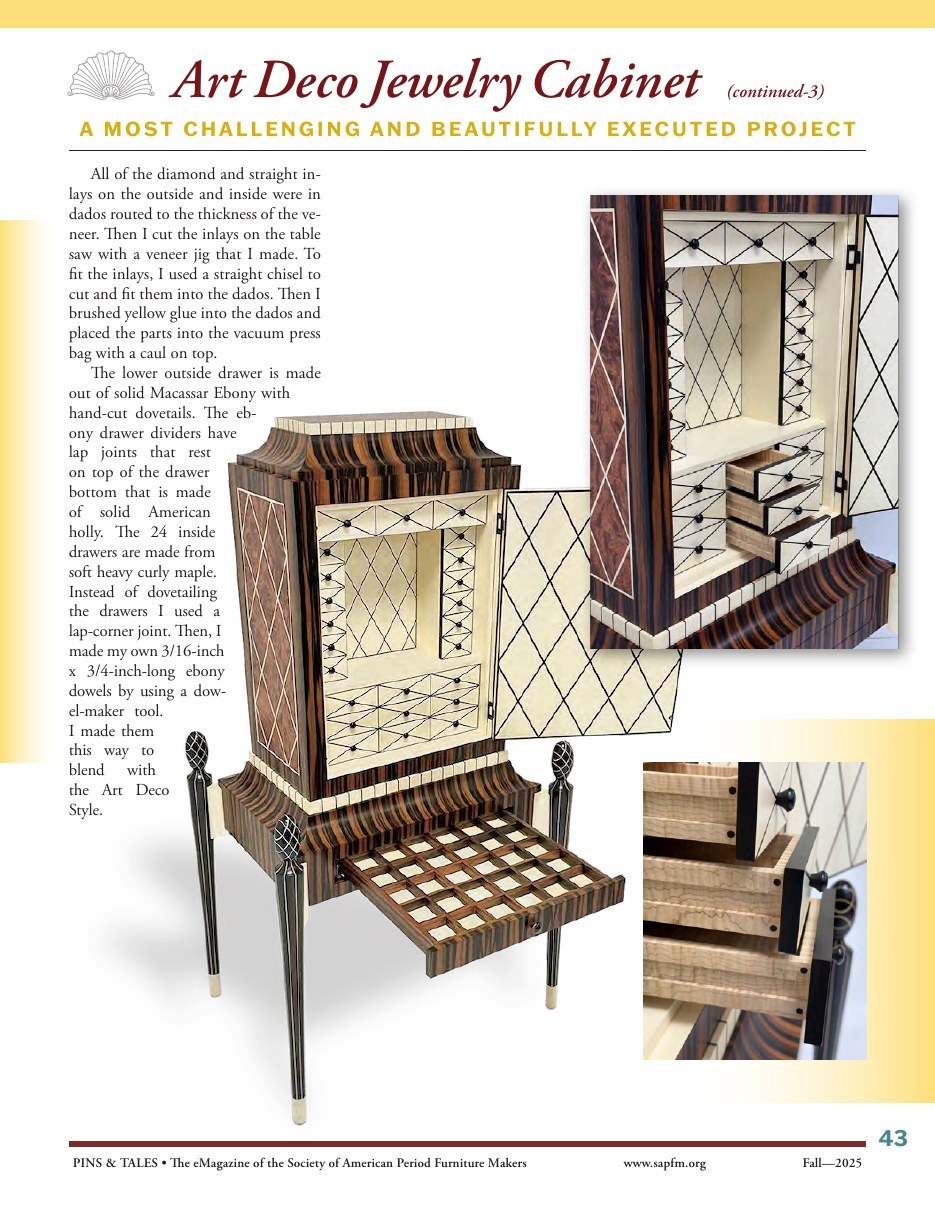 Dennis Zongker Art Deco jewelry cabinet, Macassar Ebony with American Holly inlay